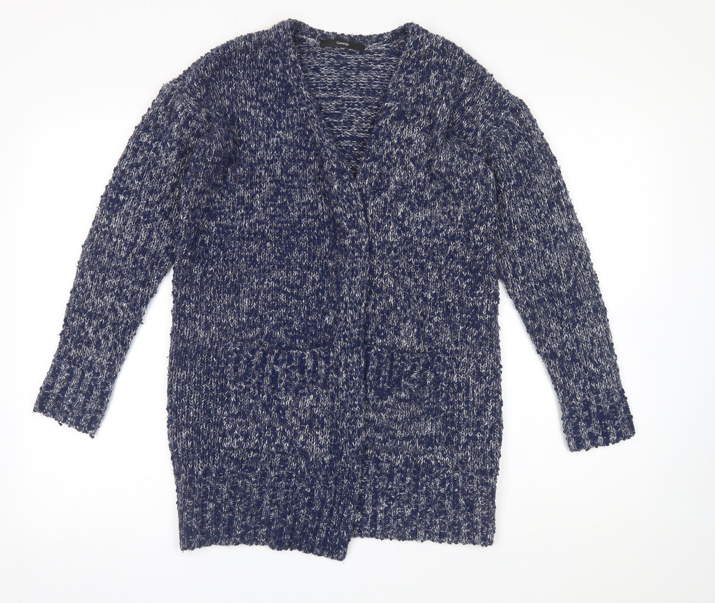 George Womens Blue V-Neck Polyester Cardigan Jumper Size 8