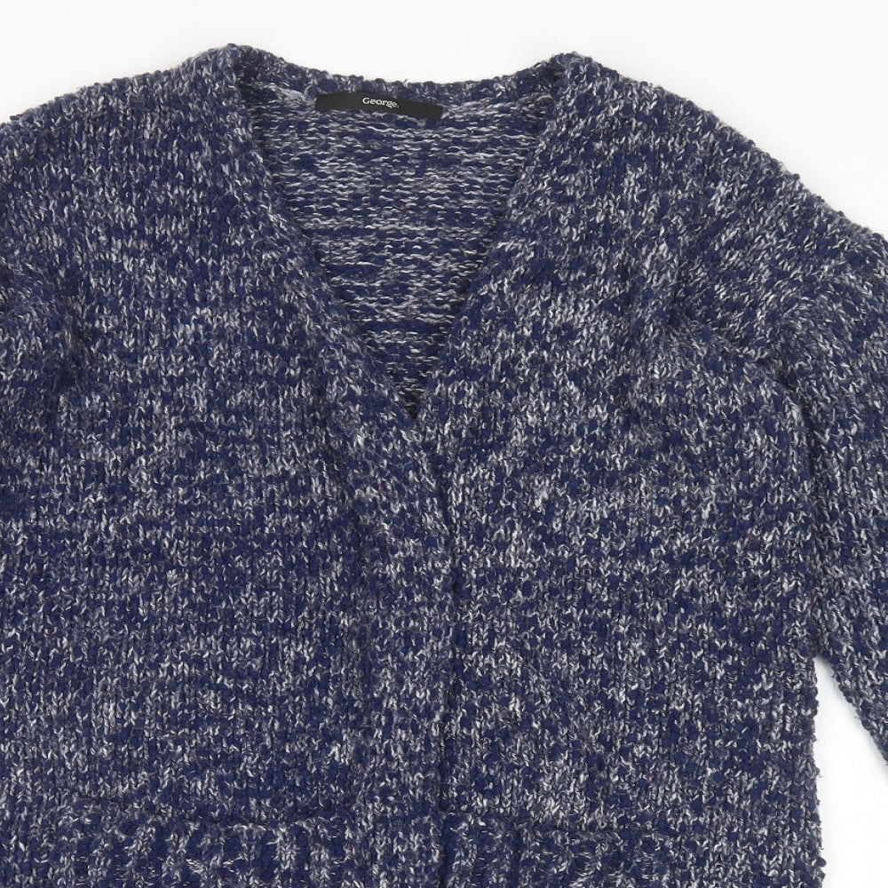 George Womens Blue V-Neck Polyester Cardigan Jumper Size 8