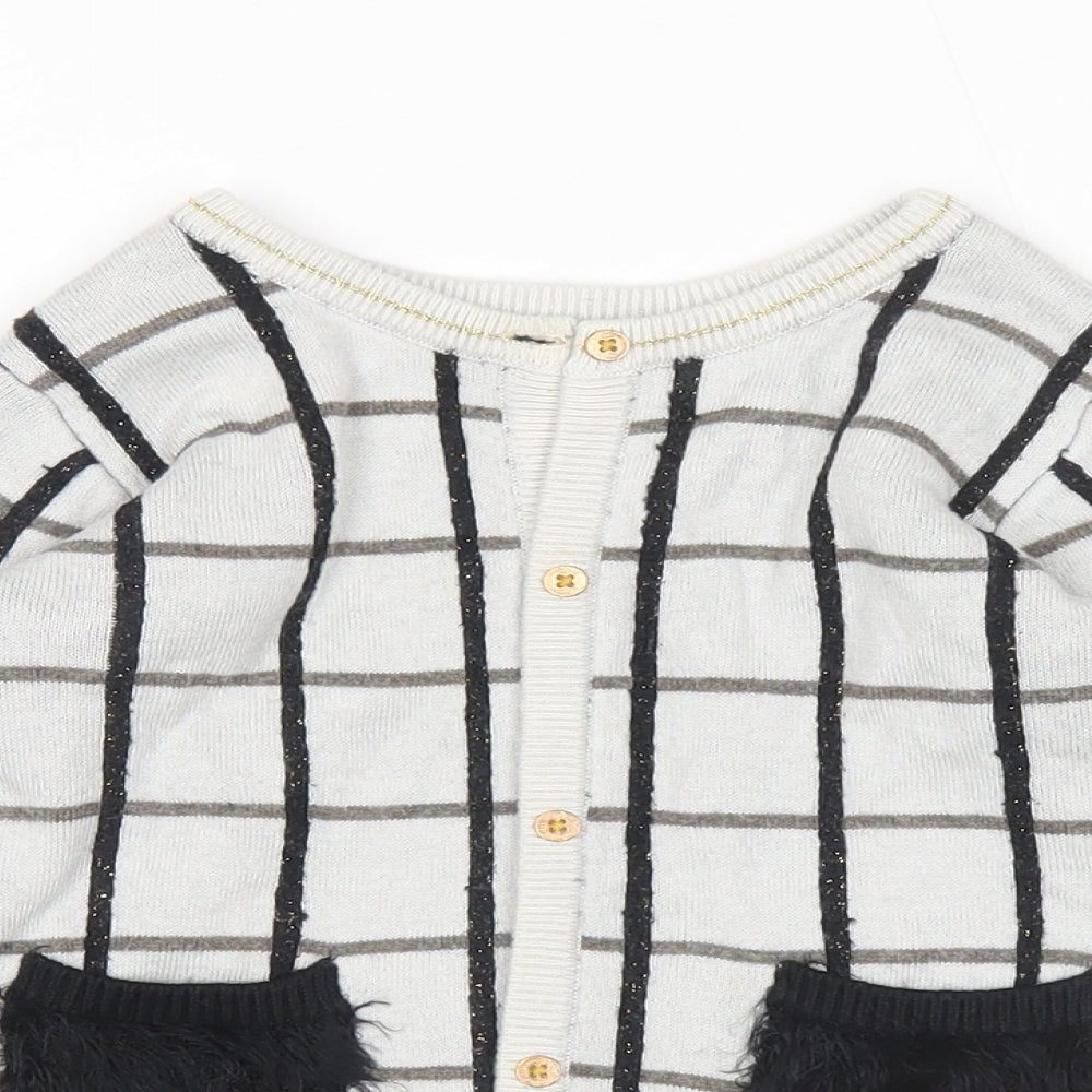 Catimini Girls Grey Round Neck Check Polyamide Cardigan Jumper Size 4 Years Button