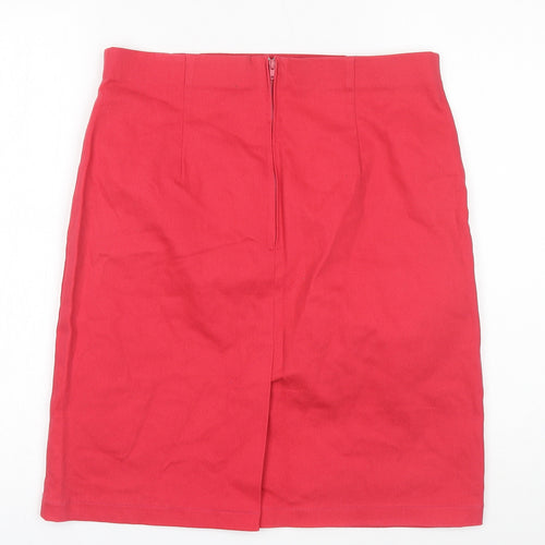 BHS Womens Red Cotton Straight & Pencil Skirt Size 16 Zip