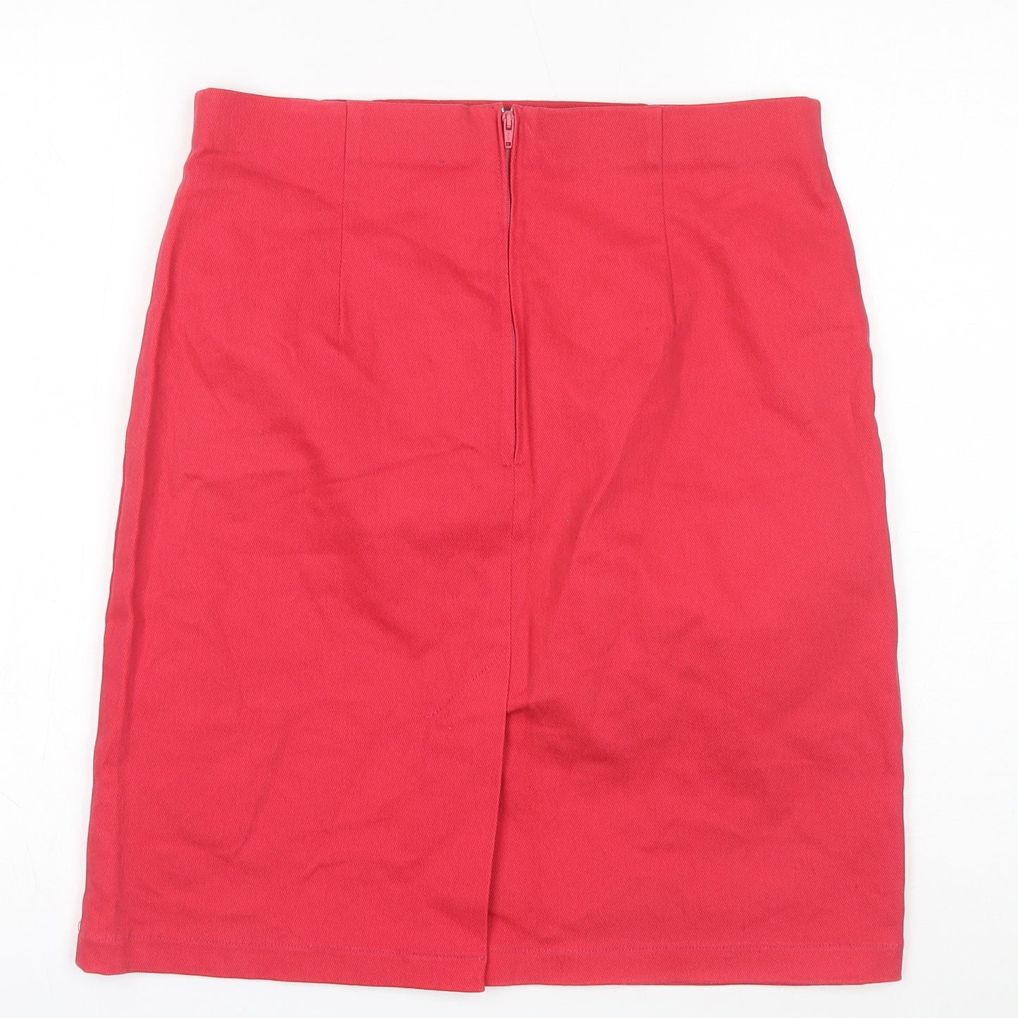 BHS Womens Red Cotton Straight & Pencil Skirt Size 16 Zip
