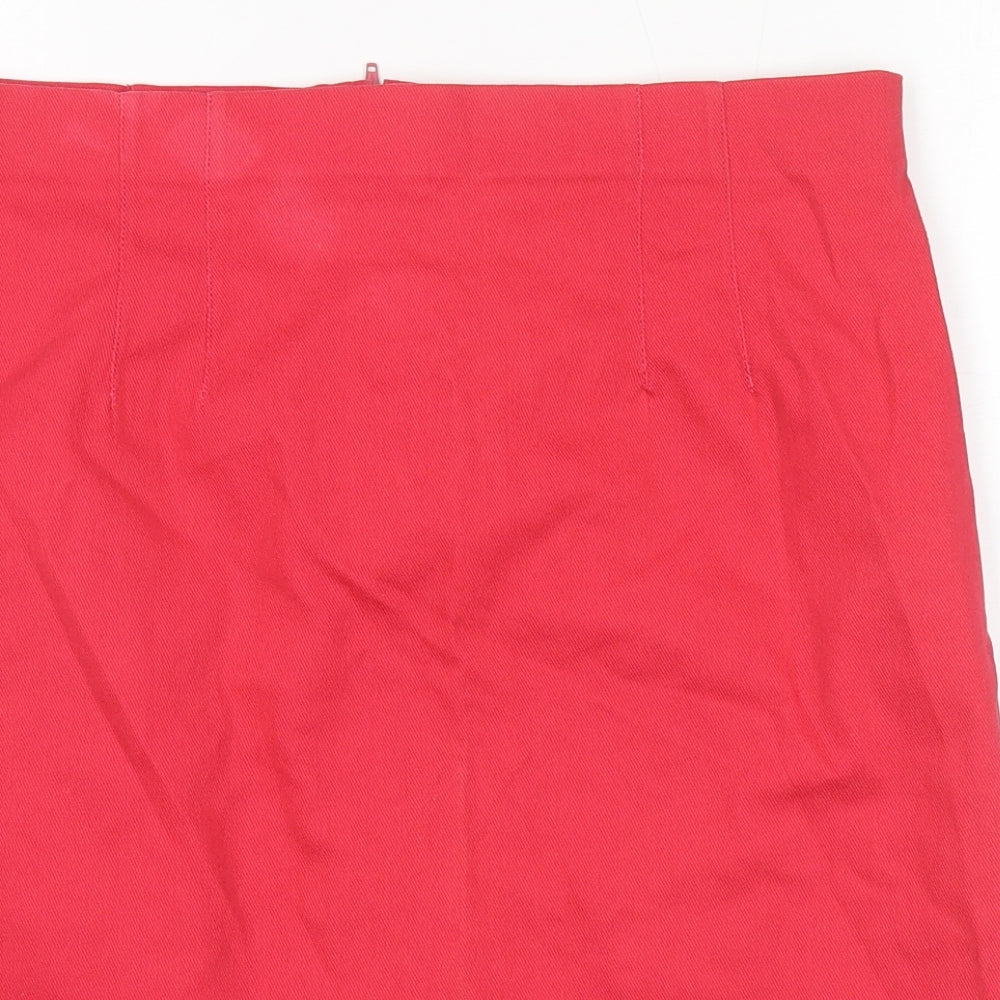 BHS Womens Red Cotton Straight & Pencil Skirt Size 16 Zip