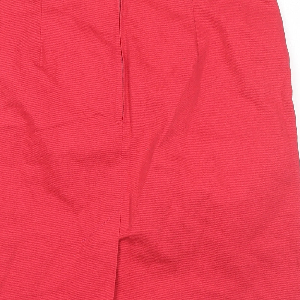 BHS Womens Red Cotton Straight & Pencil Skirt Size 16 Zip
