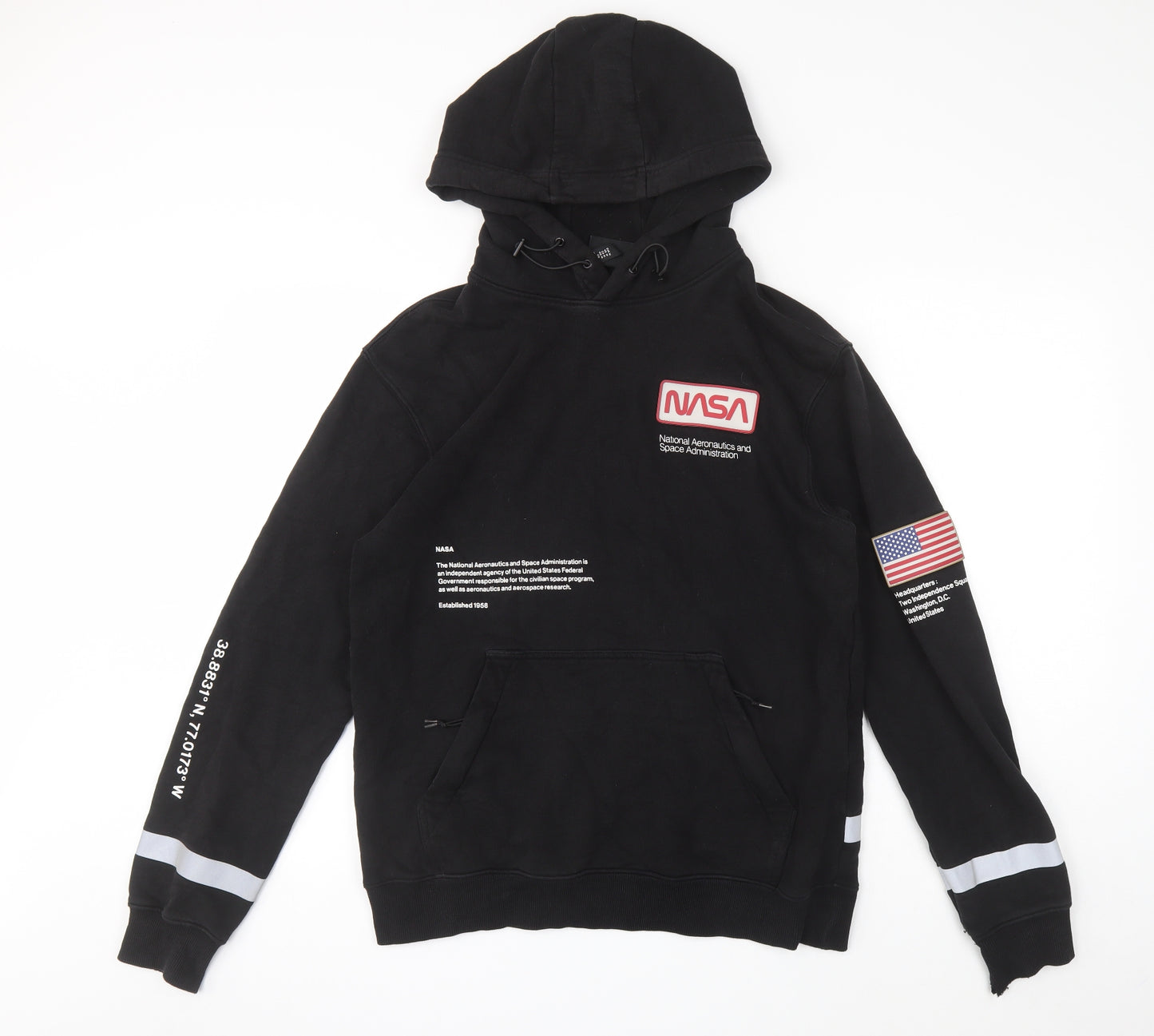 Nasa Mens Black Cotton Pullover Hoodie Size M - NASA
