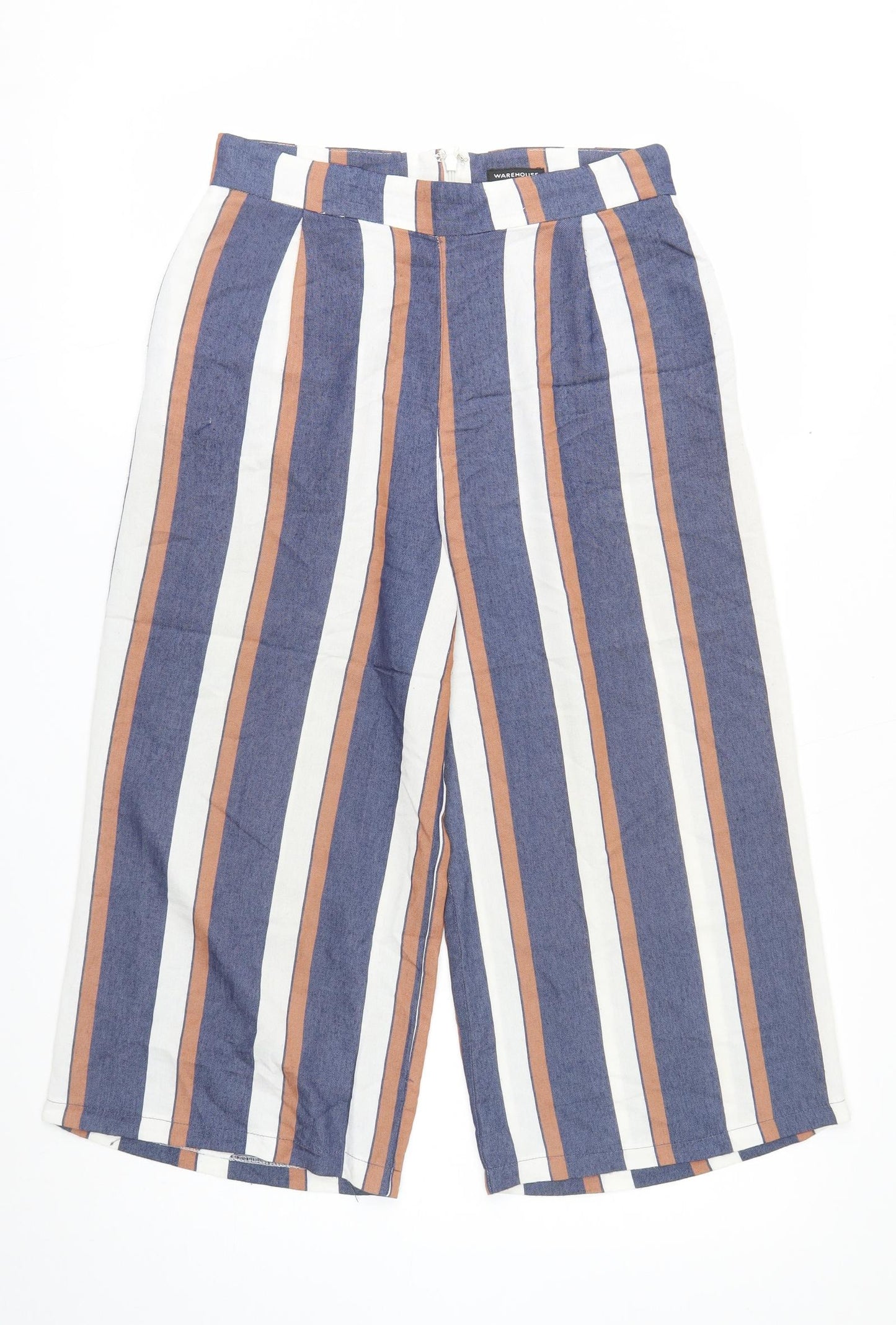 Warehouse Womens Multicoloured Striped Viscose Bermuda Shorts Size 8 Regular Zip