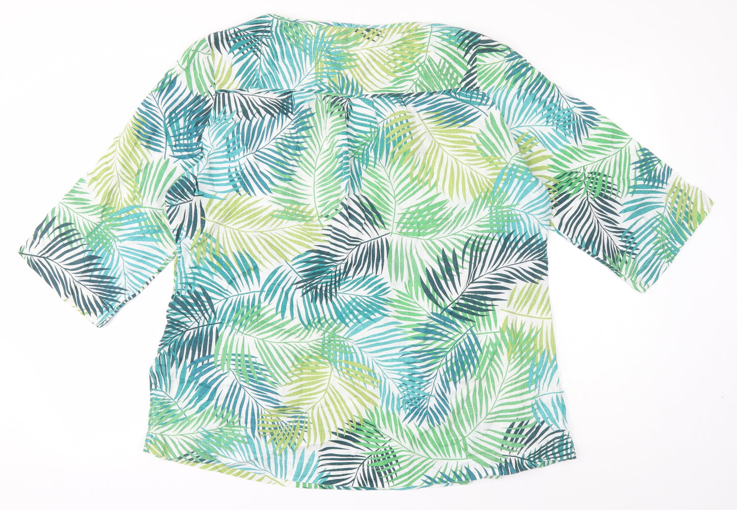 Laura Ashley Womens Multicoloured Geometric Linen Basic Blouse Size 16 V-Neck