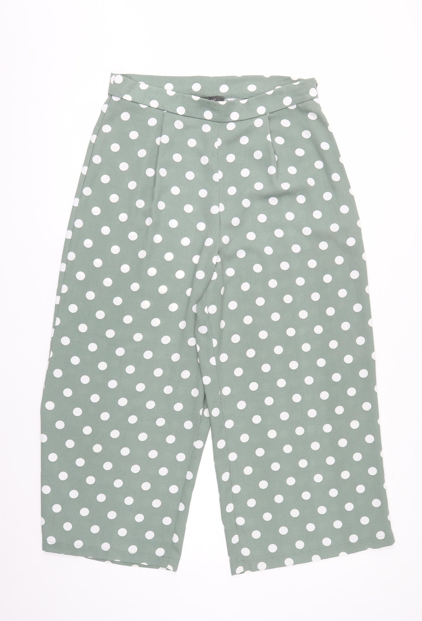 Primark Womens Green Polka Dot Polyester Trousers Size 14 Regular Zip