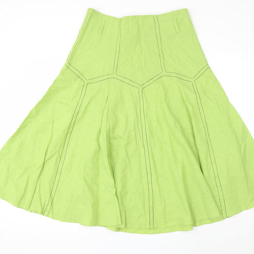 Touch Womens Green Linen Skater Skirt Size 14 Zip