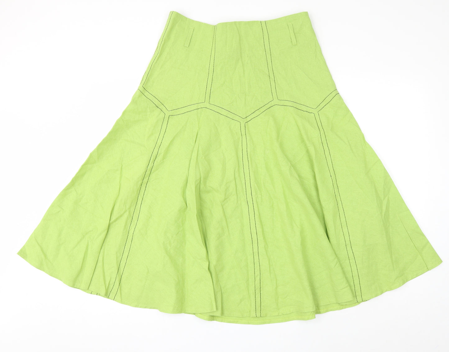 Touch Womens Green Linen Skater Skirt Size 14 Zip