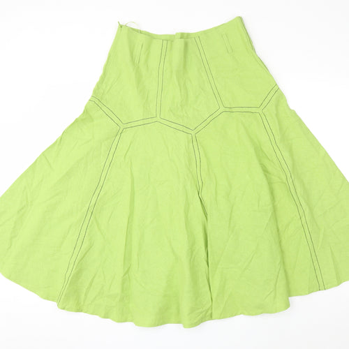Touch Womens Green Linen Skater Skirt Size 14 Zip