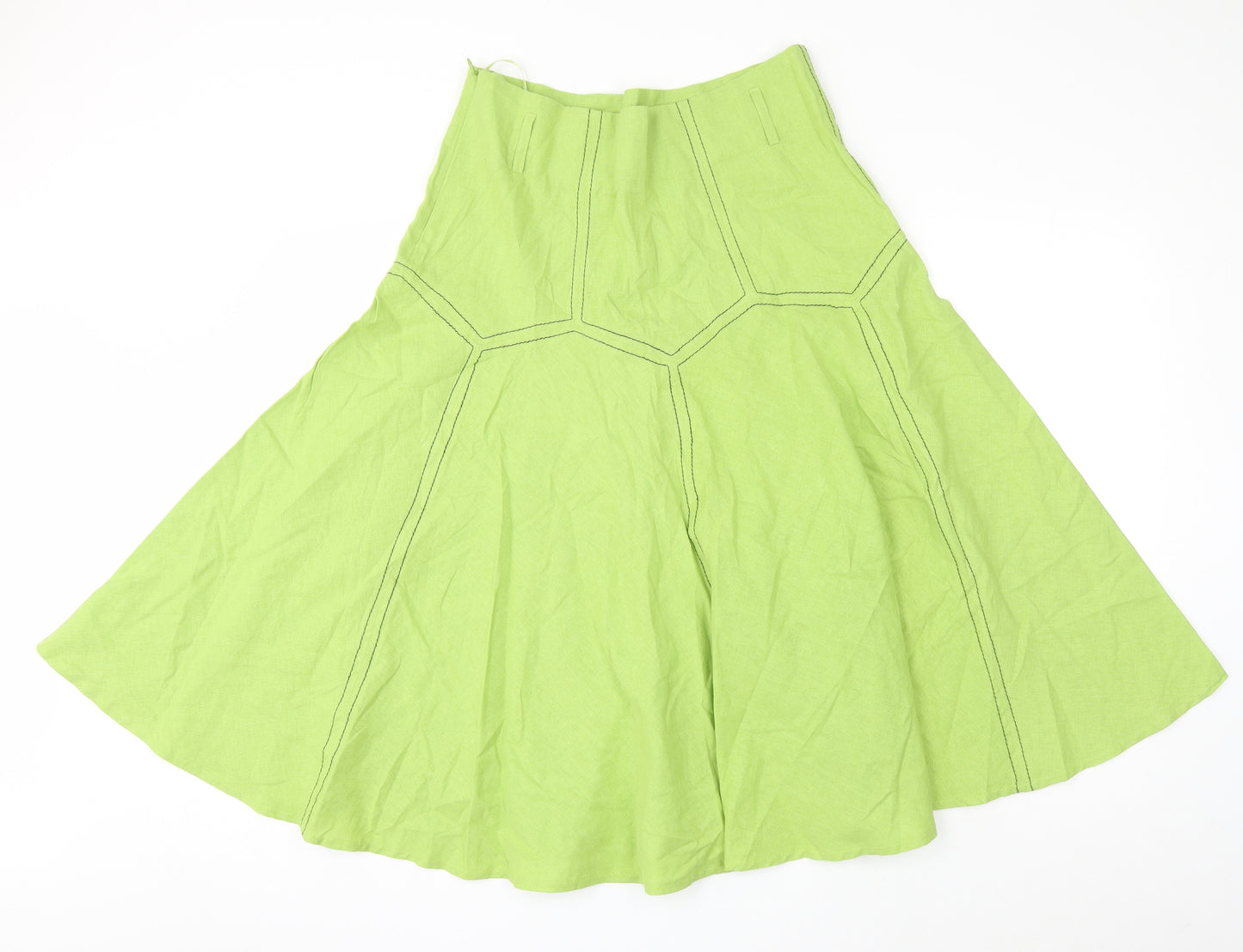 Touch Womens Green Linen Skater Skirt Size 14 Zip