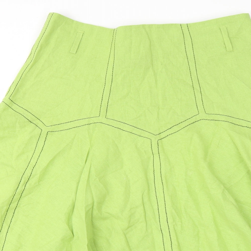 Touch Womens Green Linen Skater Skirt Size 14 Zip