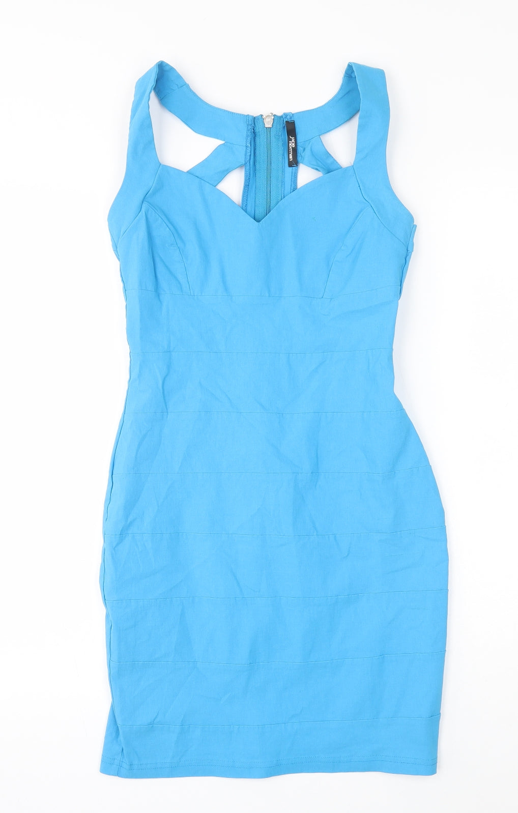 Jane Norman Womens Blue Viscose Pencil Dress Size 12 Sweetheart Zip