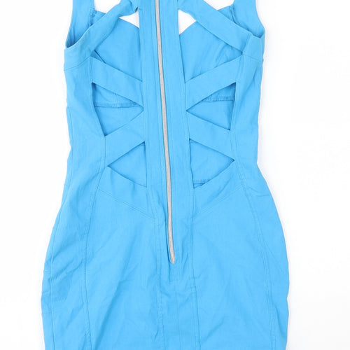 Jane Norman Womens Blue Viscose Pencil Dress Size 12 Sweetheart Zip