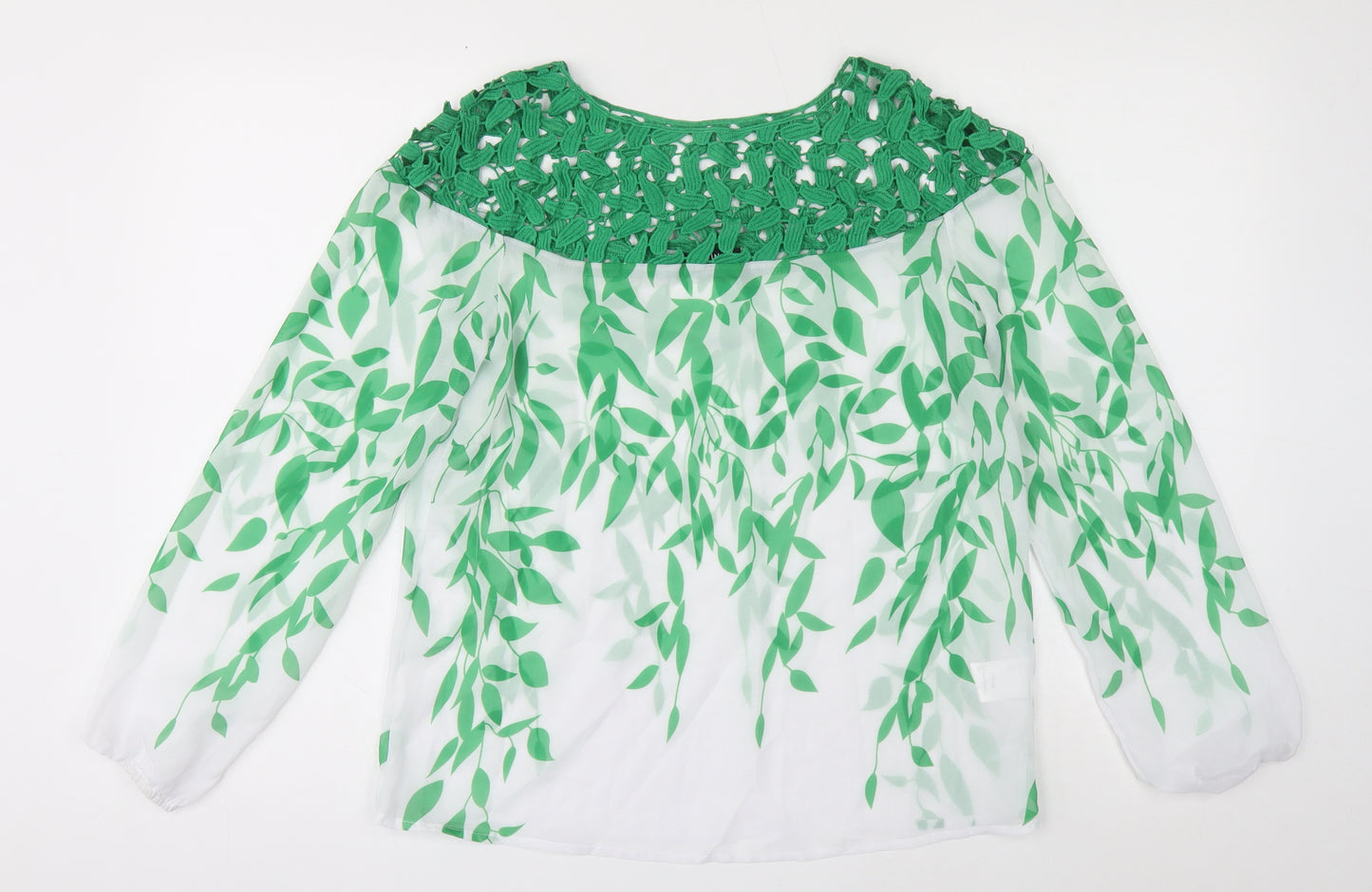 SheIn Womens Green Floral Polyester Basic Blouse Size 8 Boat Neck