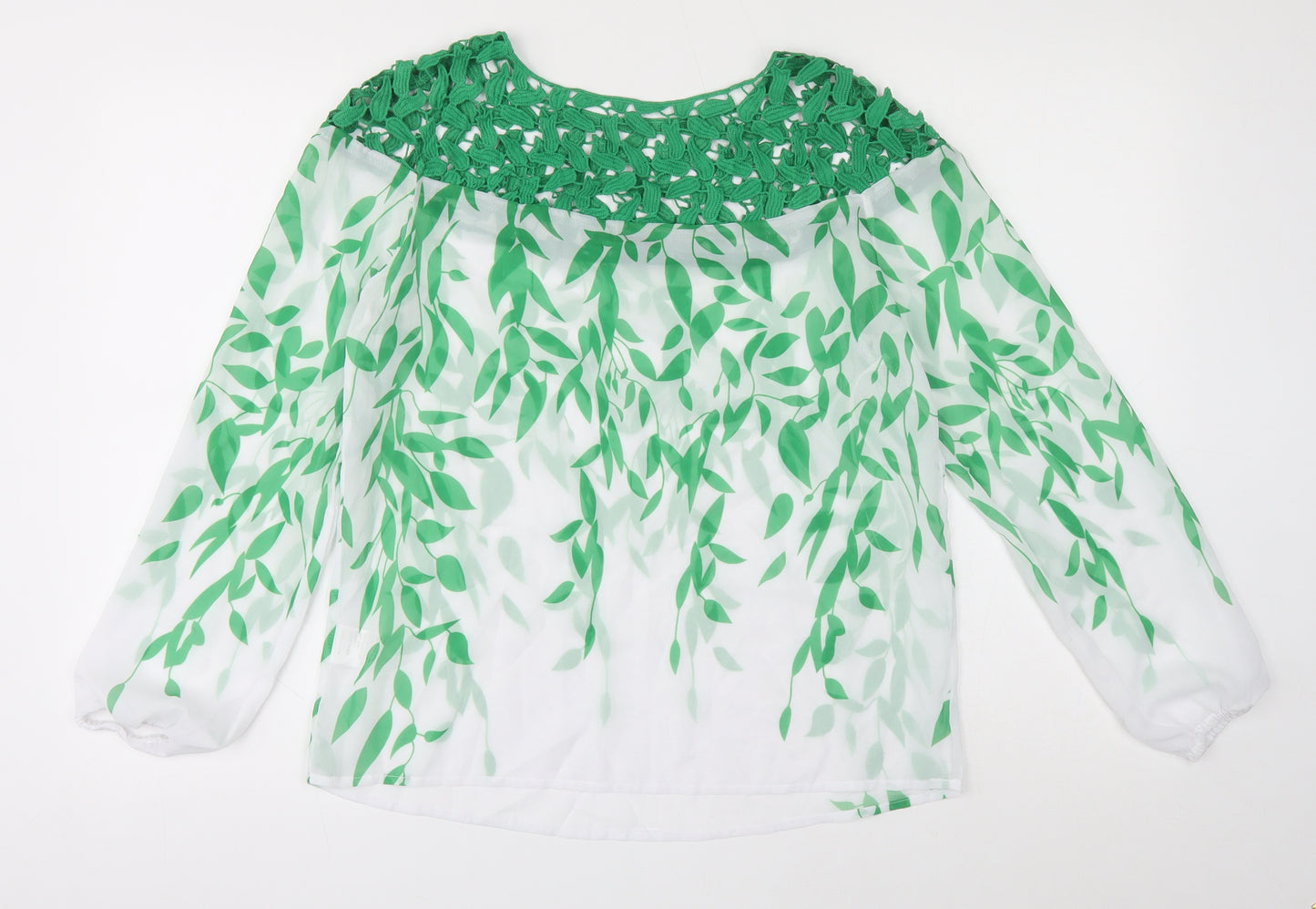 SheIn Womens Green Floral Polyester Basic Blouse Size 8 Boat Neck