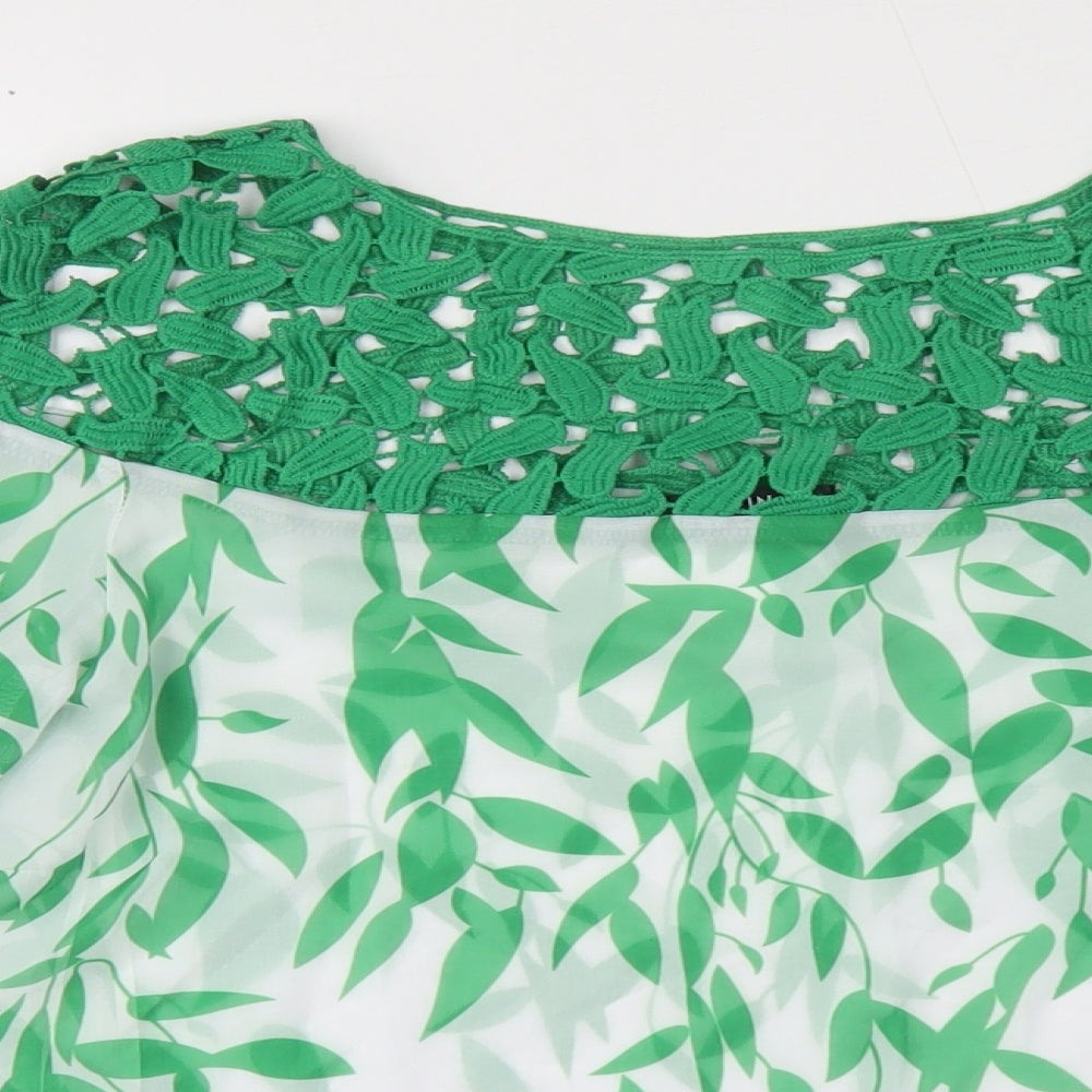 SheIn Womens Green Floral Polyester Basic Blouse Size 8 Boat Neck