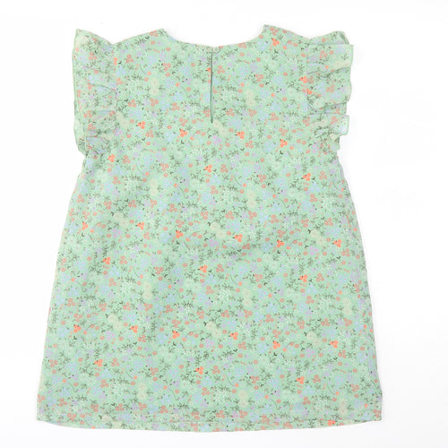 George Girls Green Floral Polyester Basic Blouse Size 11-12 Years Square Neck Button