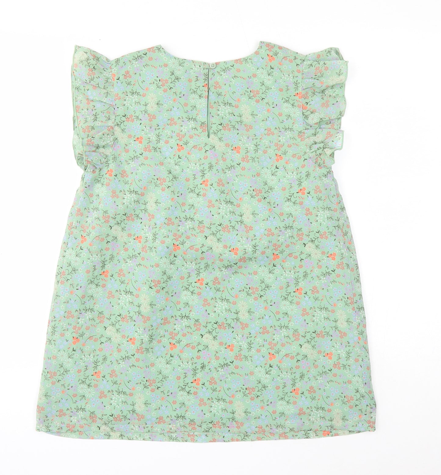 George Girls Green Floral Polyester Basic Blouse Size 11-12 Years Square Neck Button