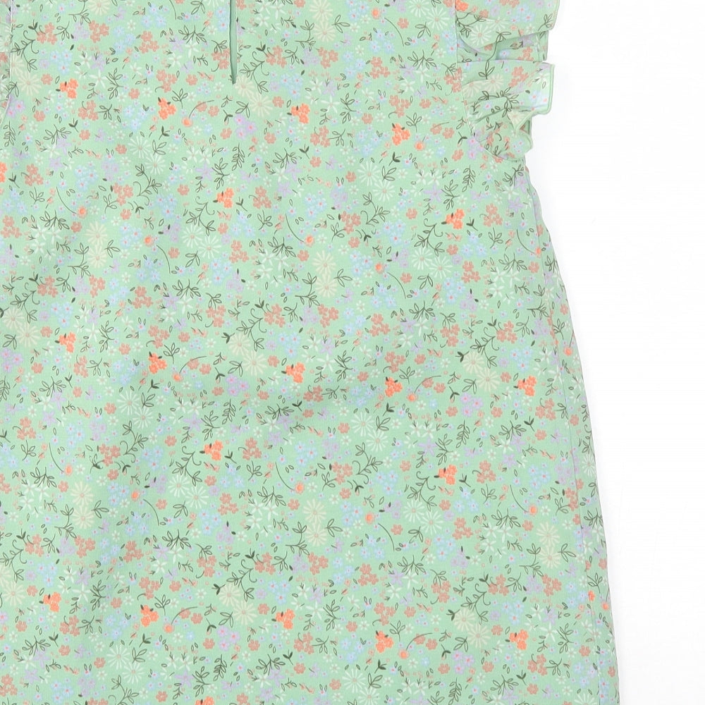 George Girls Green Floral Polyester Basic Blouse Size 11-12 Years Square Neck Button