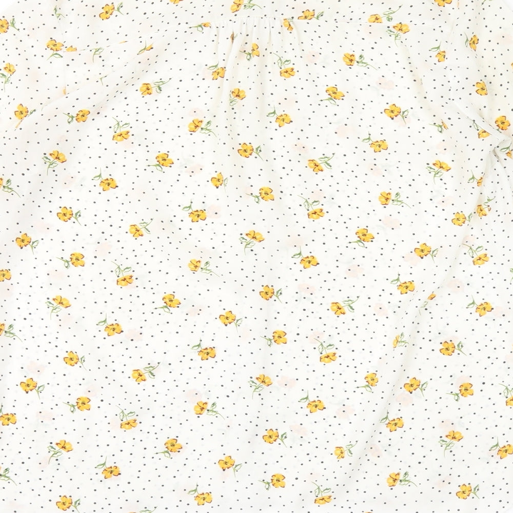 George Womens White Floral Polyester Basic Button-Up Size 8 Collared
