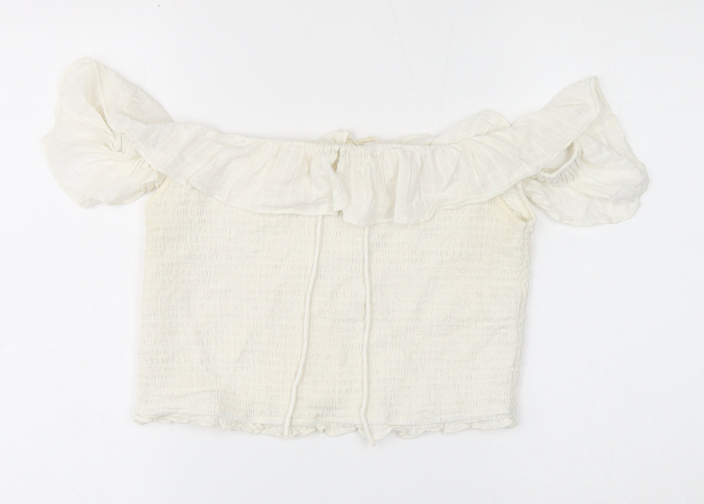 Zara Womens White Cotton Cropped Blouse Size 16 Boat Neck