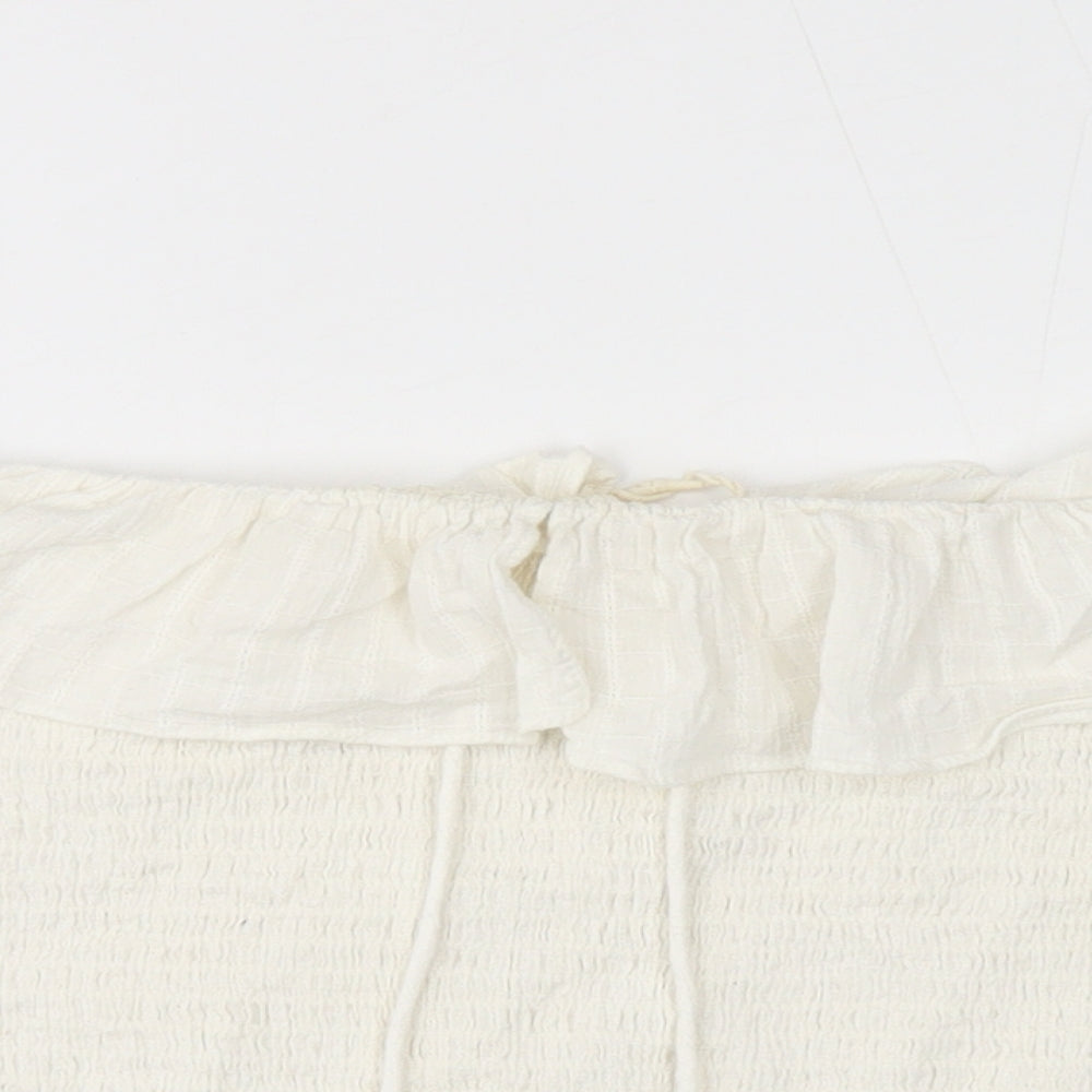 Zara Womens White Cotton Cropped Blouse Size 16 Boat Neck