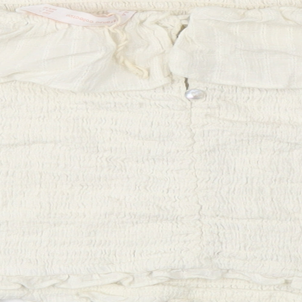Zara Womens White Cotton Cropped Blouse Size 16 Boat Neck
