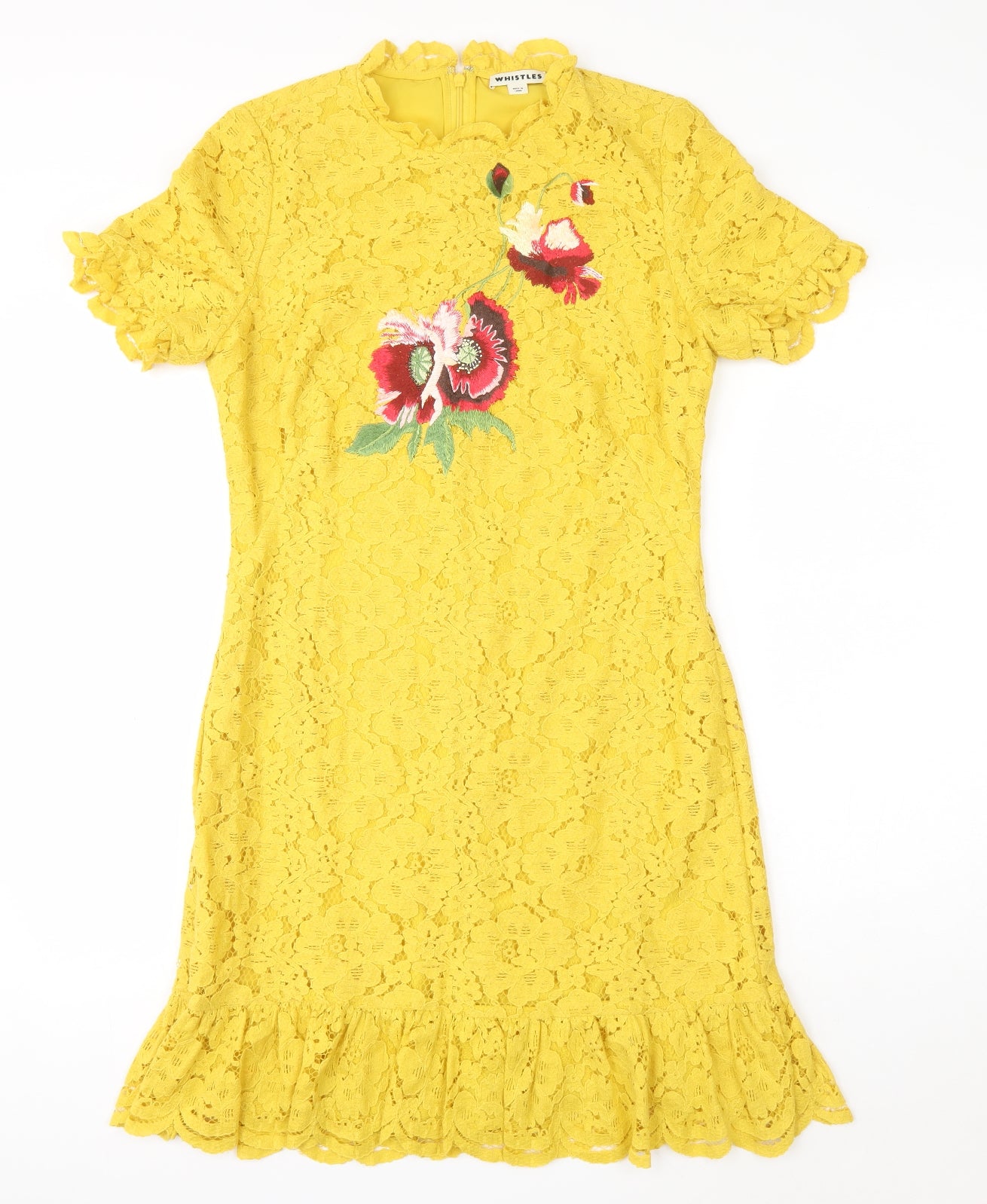 Whistles Womens Yellow Floral Cotton A-Line Size 12 Round Neck Zip - Flower Detail