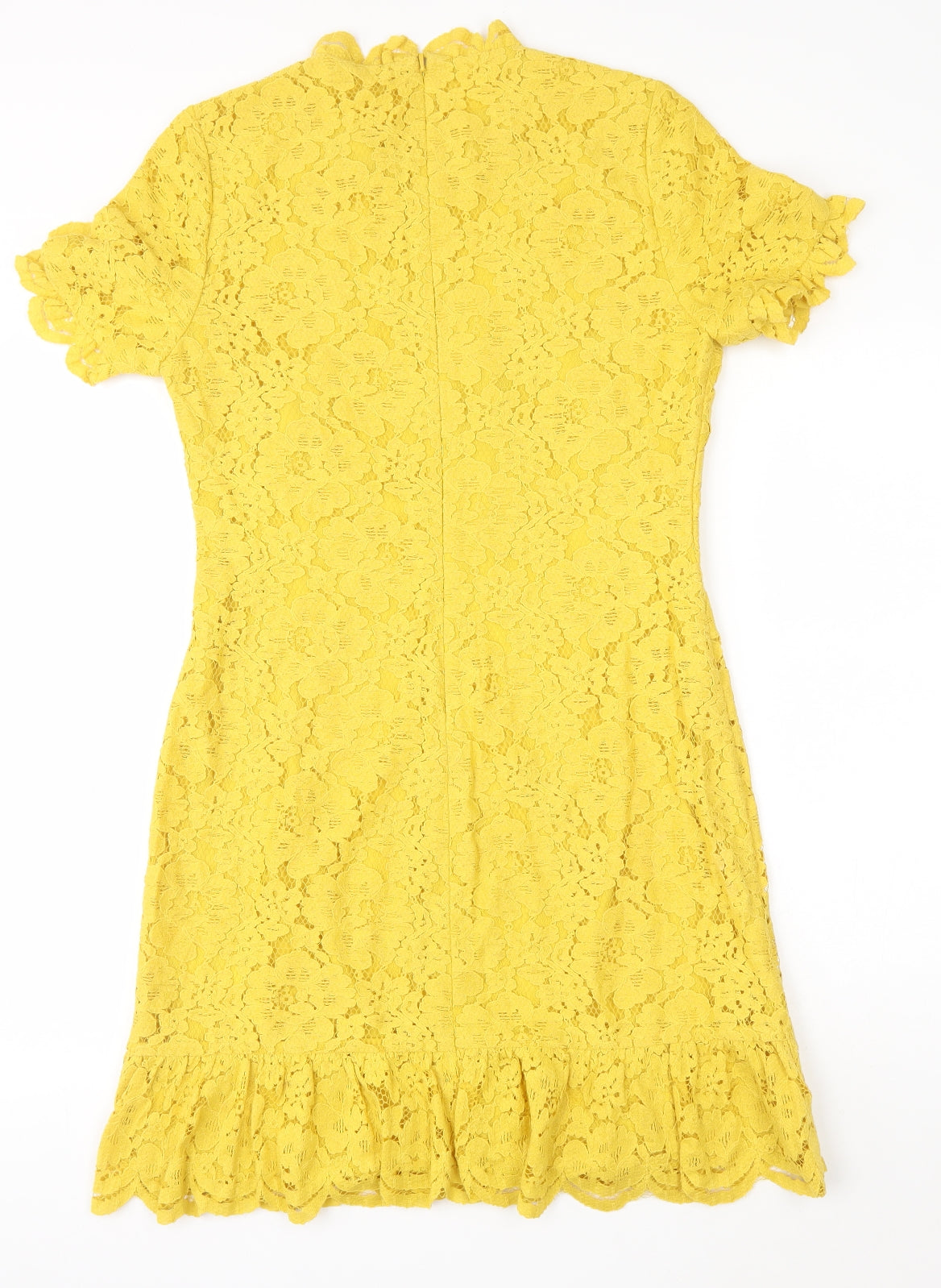 Whistles Womens Yellow Floral Cotton A-Line Size 12 Round Neck Zip - Flower Detail