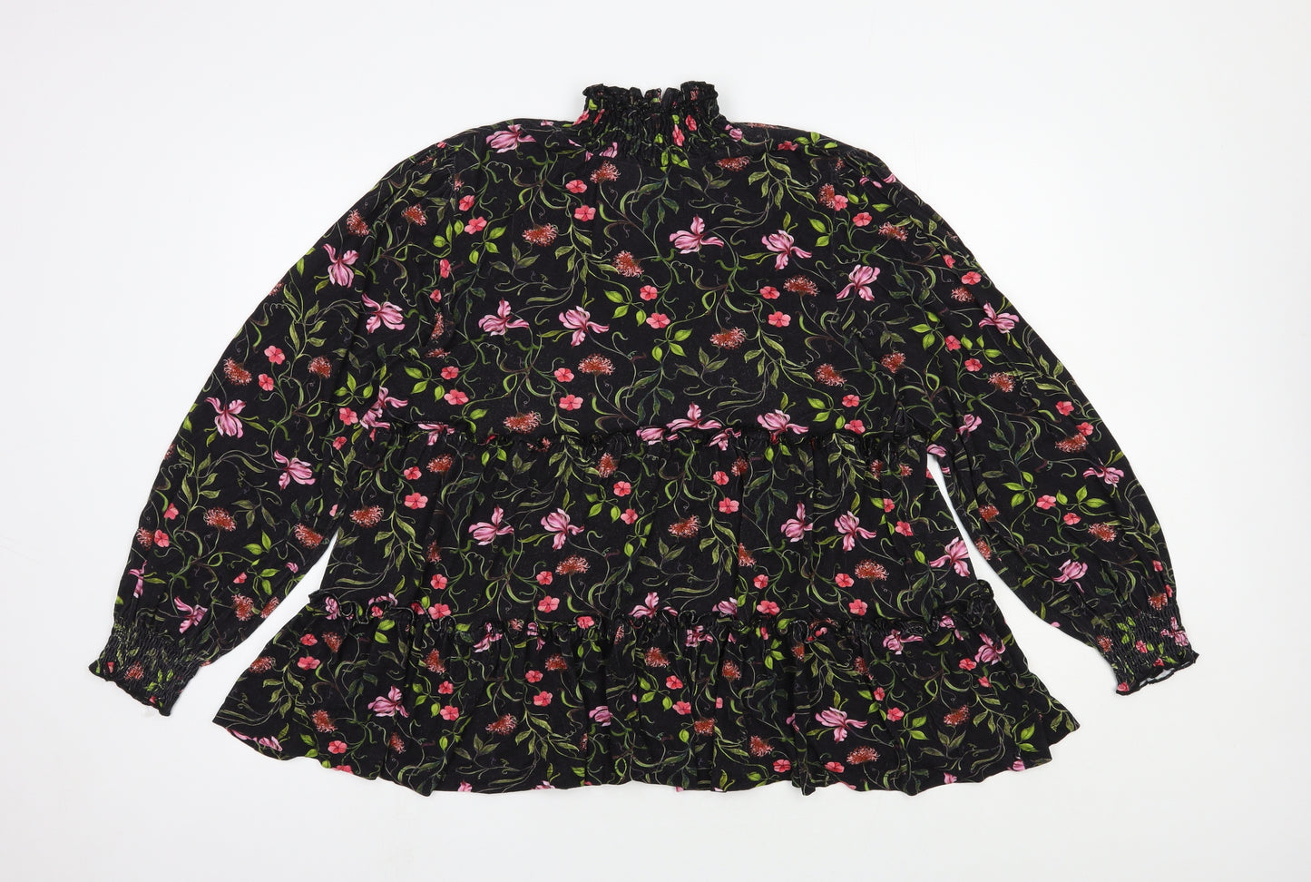 Joe Browns Womens Black Floral Viscose Basic Blouse Size 14 Mock Neck