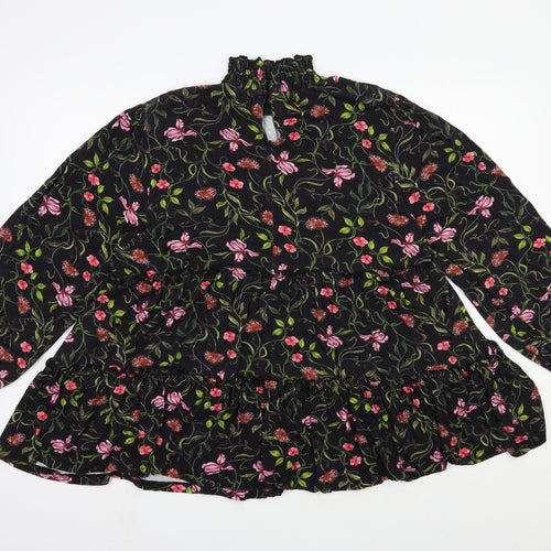 Joe Browns Womens Black Floral Viscose Basic Blouse Size 14 Mock Neck