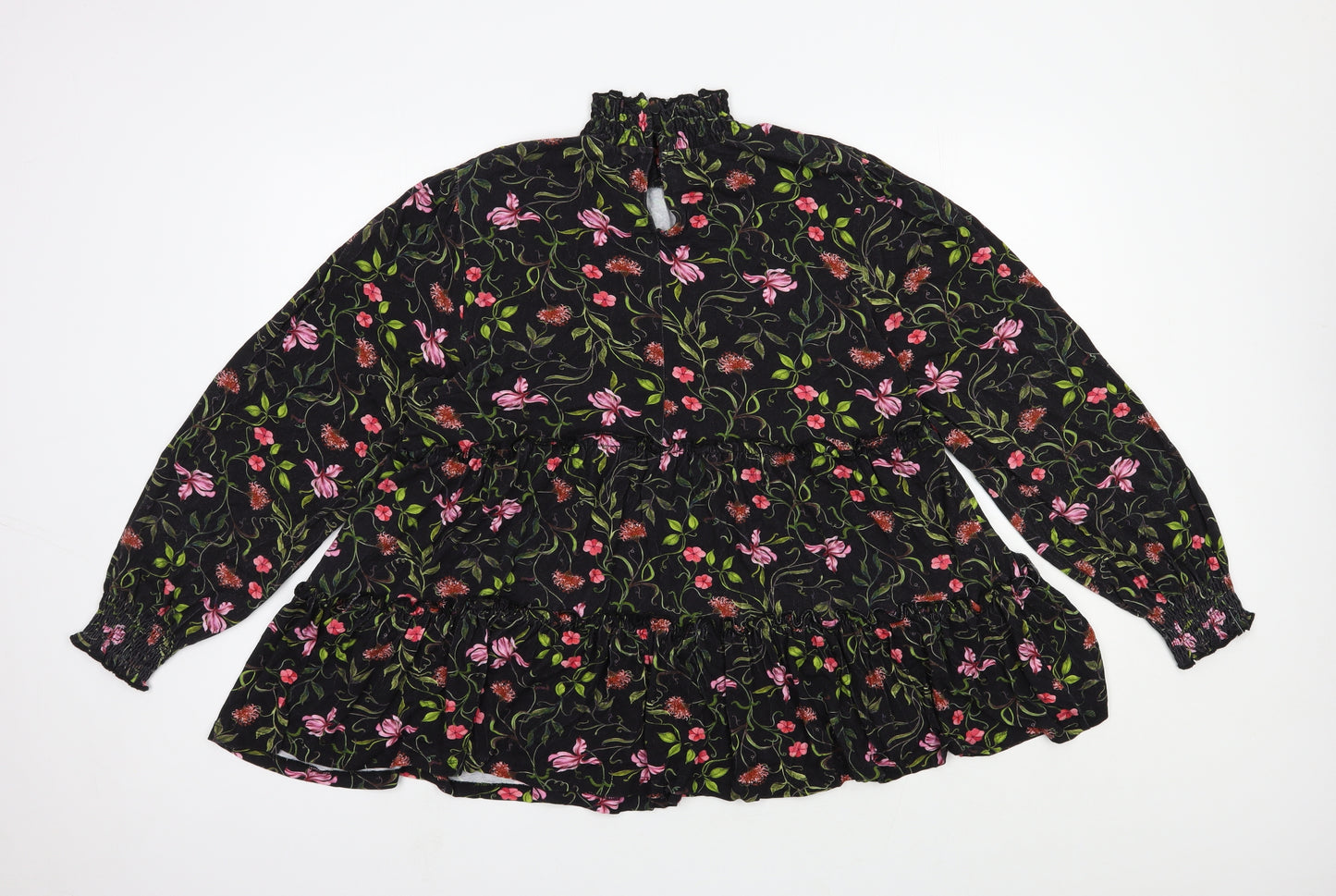 Joe Browns Womens Black Floral Viscose Basic Blouse Size 14 Mock Neck