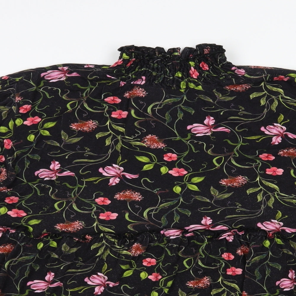 Joe Browns Womens Black Floral Viscose Basic Blouse Size 14 Mock Neck