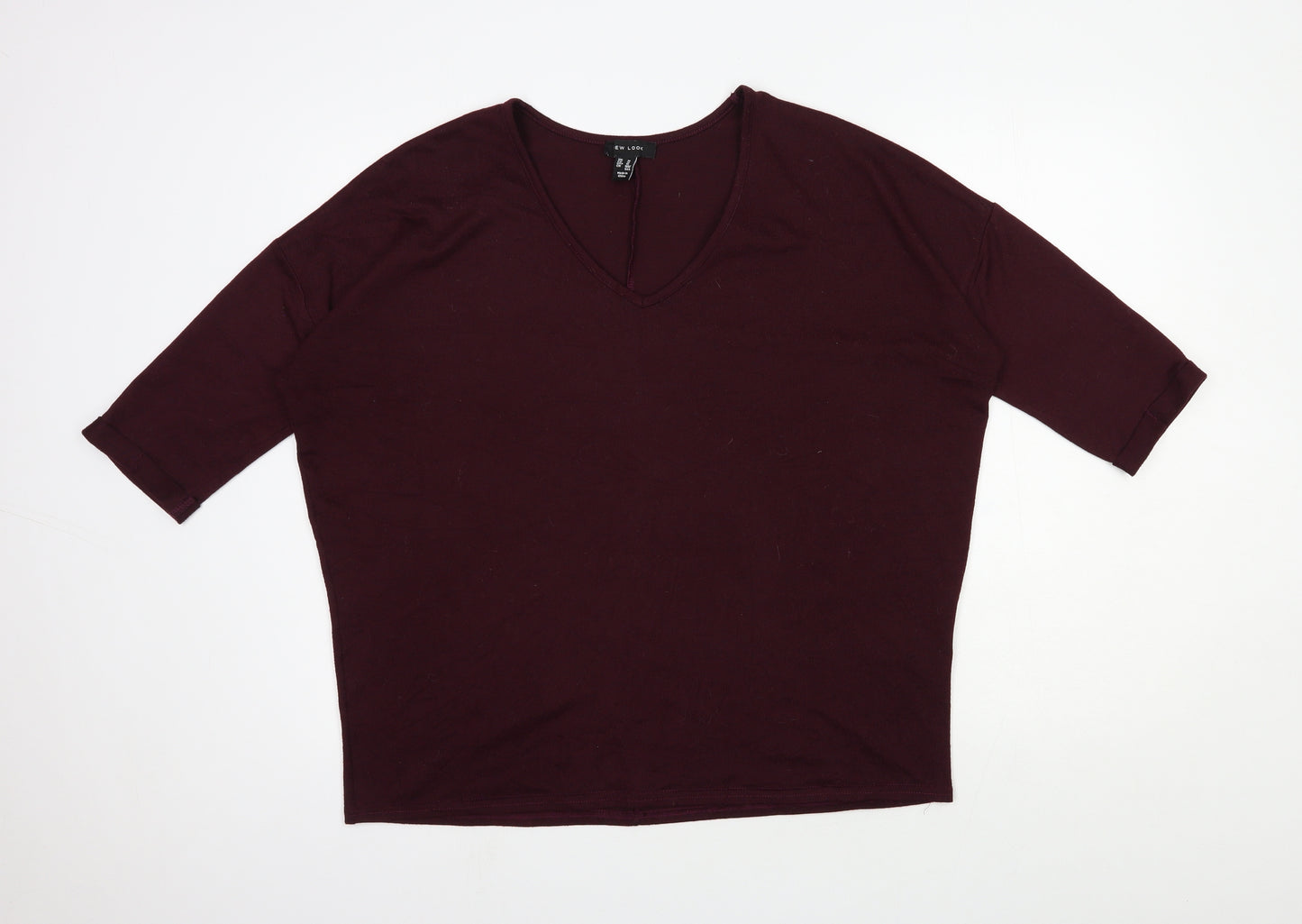 New Look Womens Red V-Neck Polyester Pullover Jumper Size M