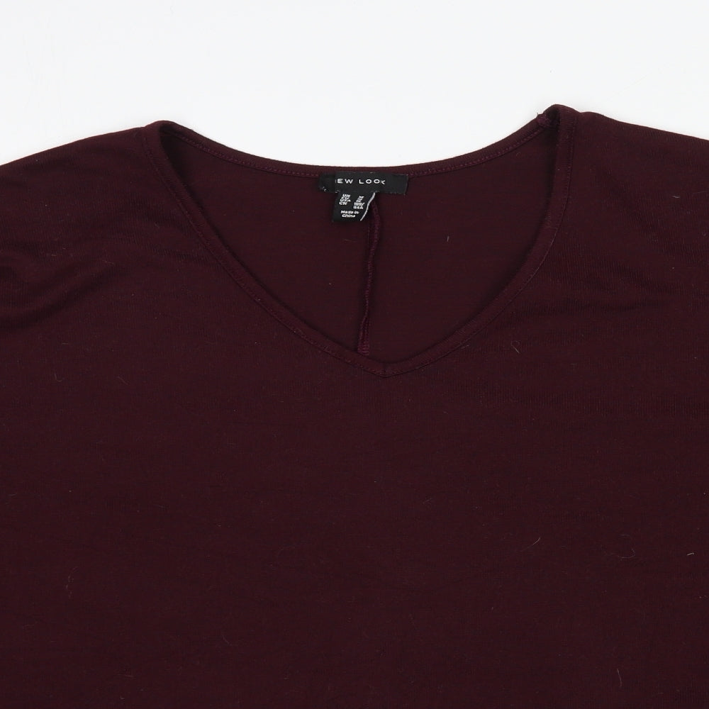 New Look Womens Red V-Neck Polyester Pullover Jumper Size M