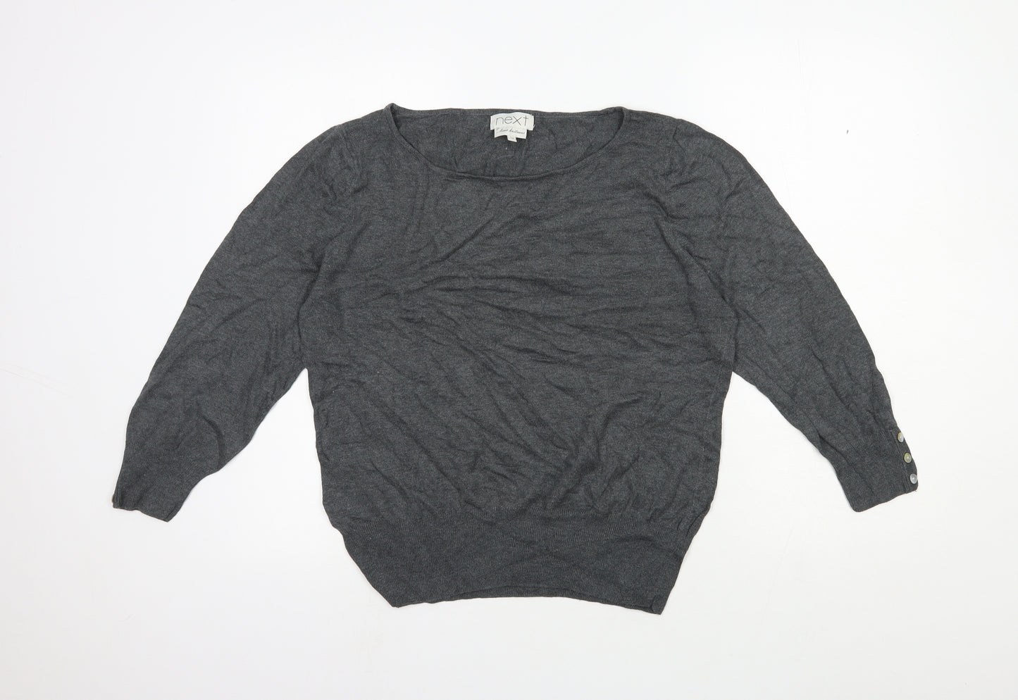 NEXT Womens Grey Scoop Neck Cotton Pullover Jumper Size 16
