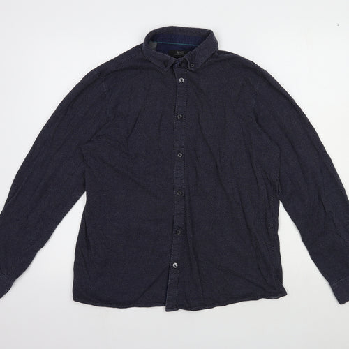 Acw85 Mens Blue Geometric Cotton Button-Up Size L Collared