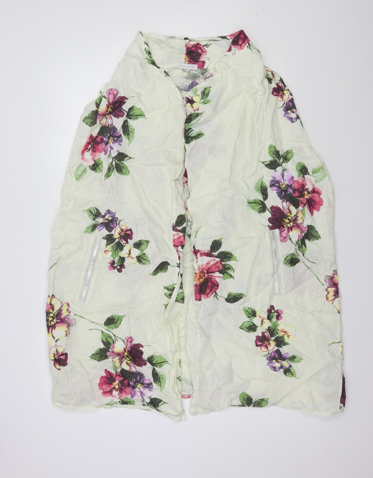 Made in Italy Womens White Floral Polyester Basic Blouse Size XL Mock Neck