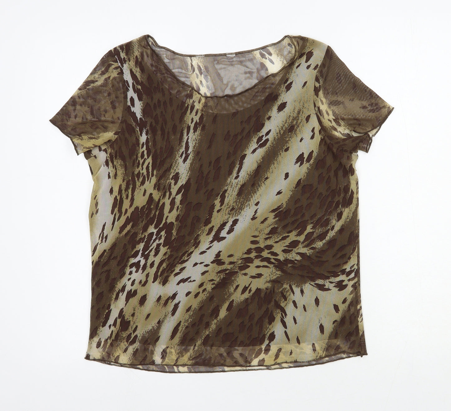 BHS Womens Brown Animal Print Polyester Basic Blouse Size 14 Scoop Neck - Leopard Print