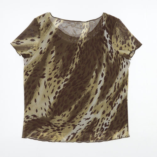 BHS Womens Brown Animal Print Polyester Basic Blouse Size 14 Scoop Neck - Leopard Print