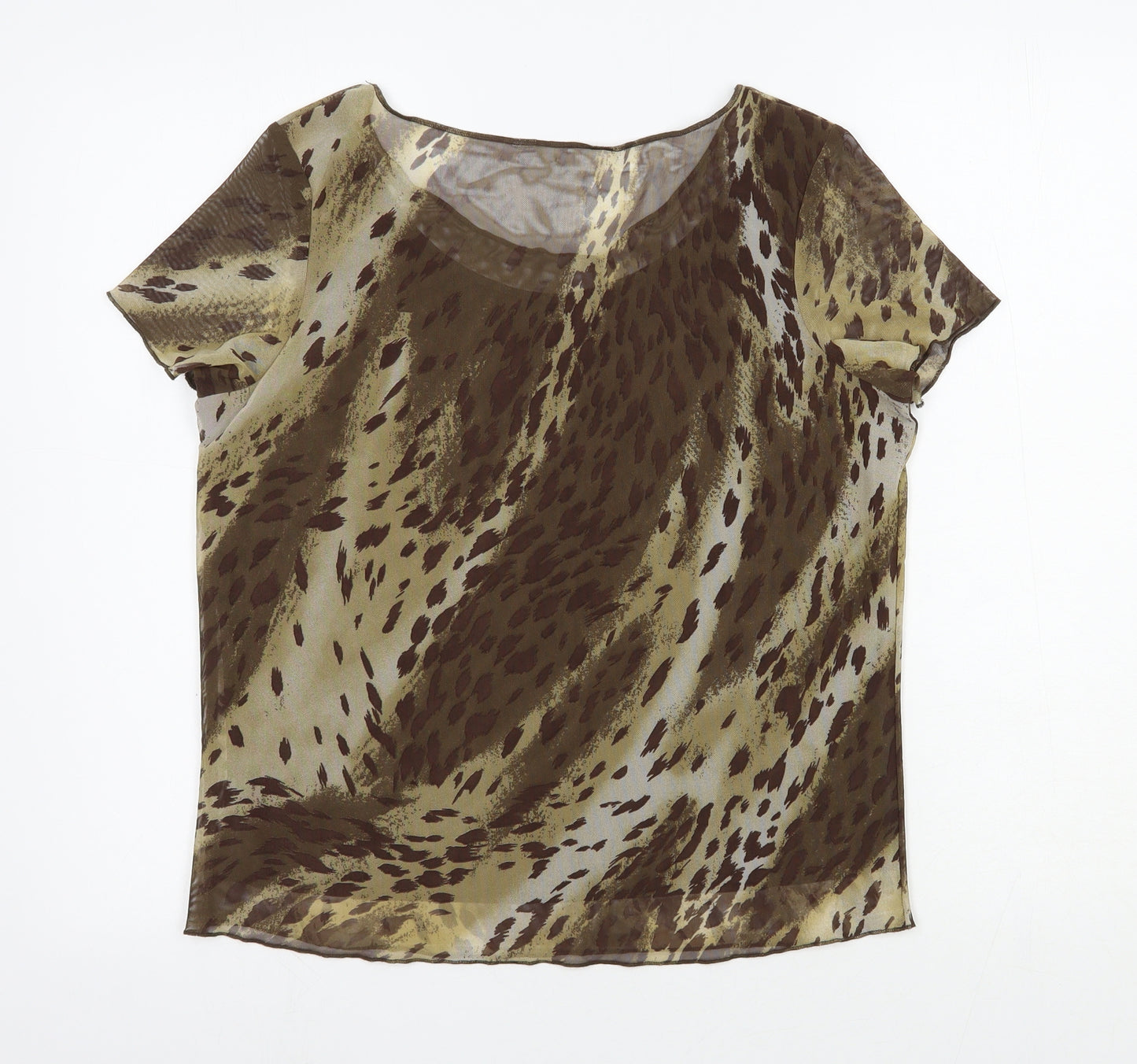 BHS Womens Brown Animal Print Polyester Basic Blouse Size 14 Scoop Neck - Leopard Print