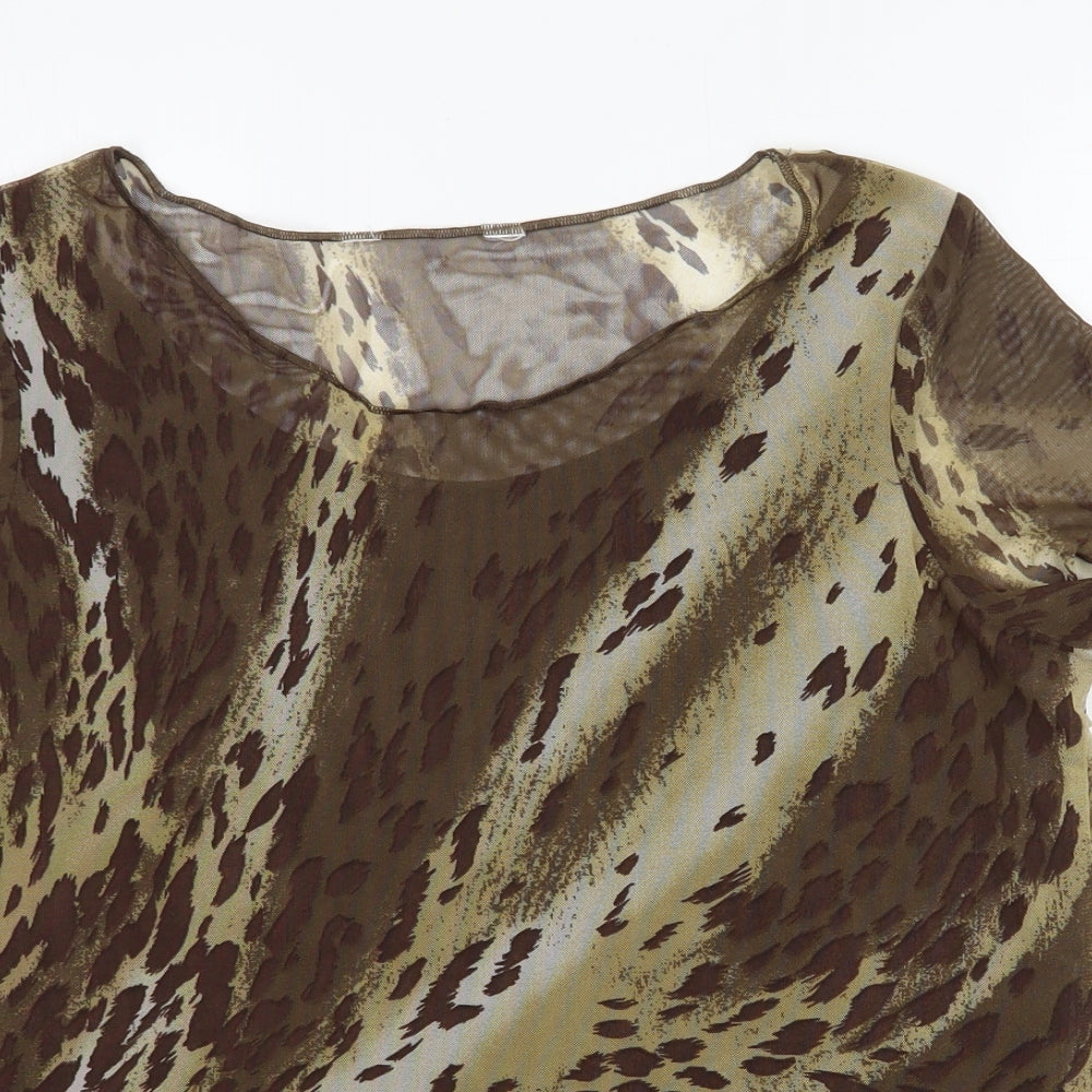BHS Womens Brown Animal Print Polyester Basic Blouse Size 14 Scoop Neck - Leopard Print