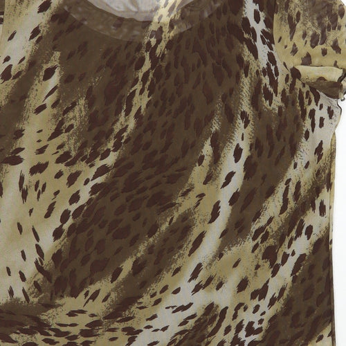 BHS Womens Brown Animal Print Polyester Basic Blouse Size 14 Scoop Neck - Leopard Print