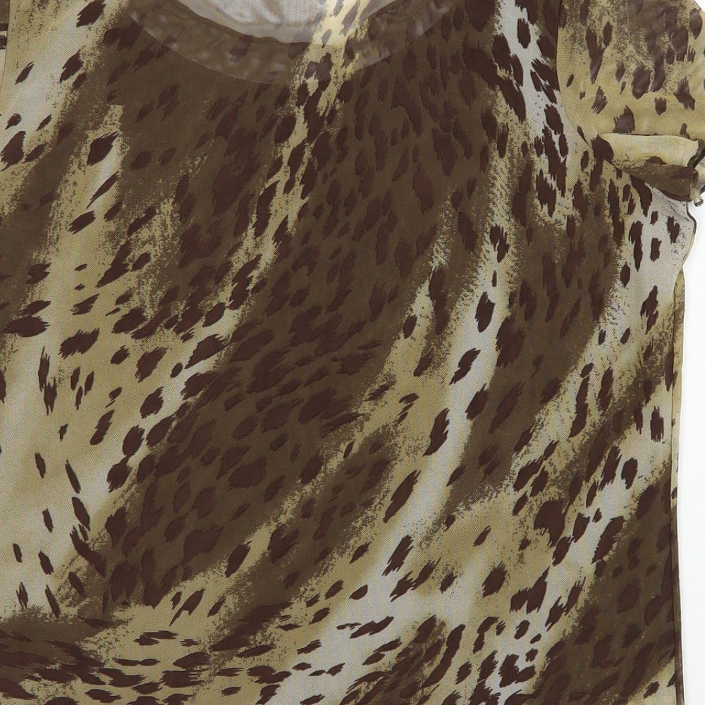 BHS Womens Brown Animal Print Polyester Basic Blouse Size 14 Scoop Neck - Leopard Print