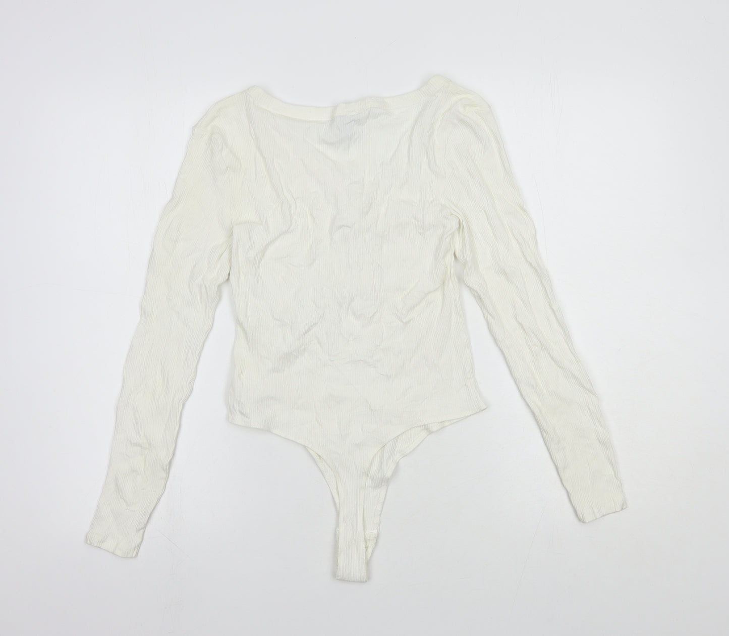 New Look Womens White Cotton Bodysuit One-Piece Size 14 Snap