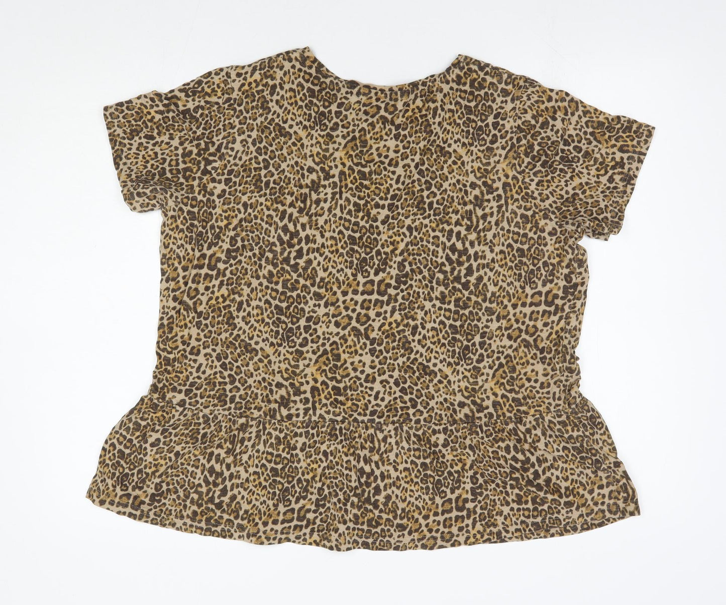 Nutmeg Womens Brown Animal Print Cotton Basic Blouse Size 16 Round Neck - Leopard Print