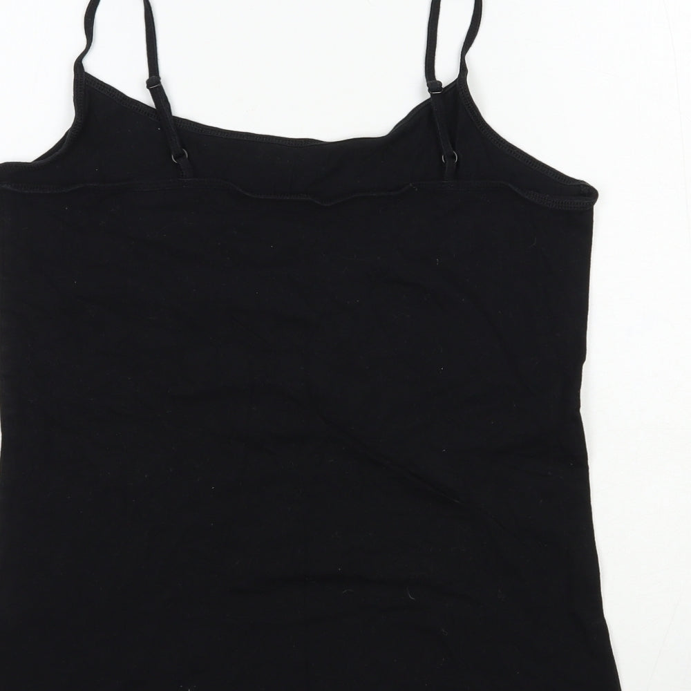 Primark Womens Black Cotton Basic Tank Size 14 Scoop Neck