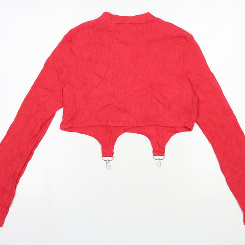 SheIn Womens Red Cotton Cropped Blouse Size 14 Mock Neck