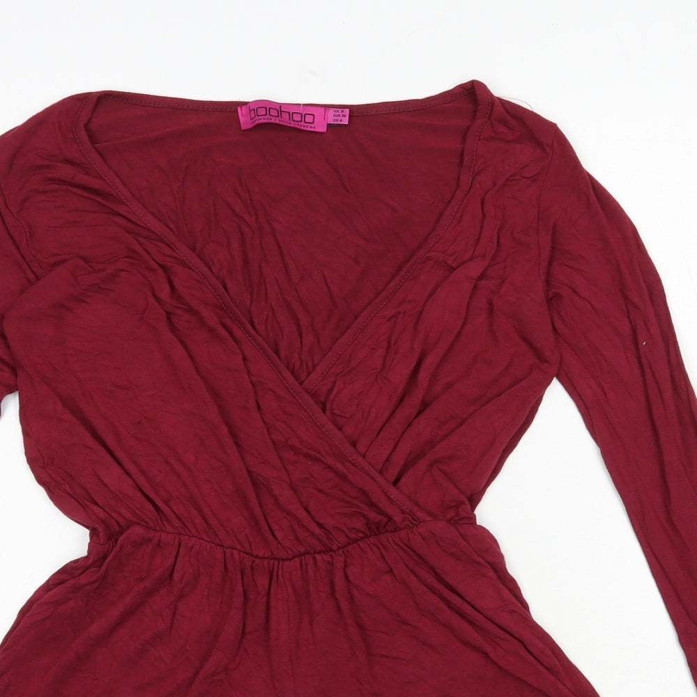Boohoo Womens Red Viscose Playsuit One-Piece Size 8